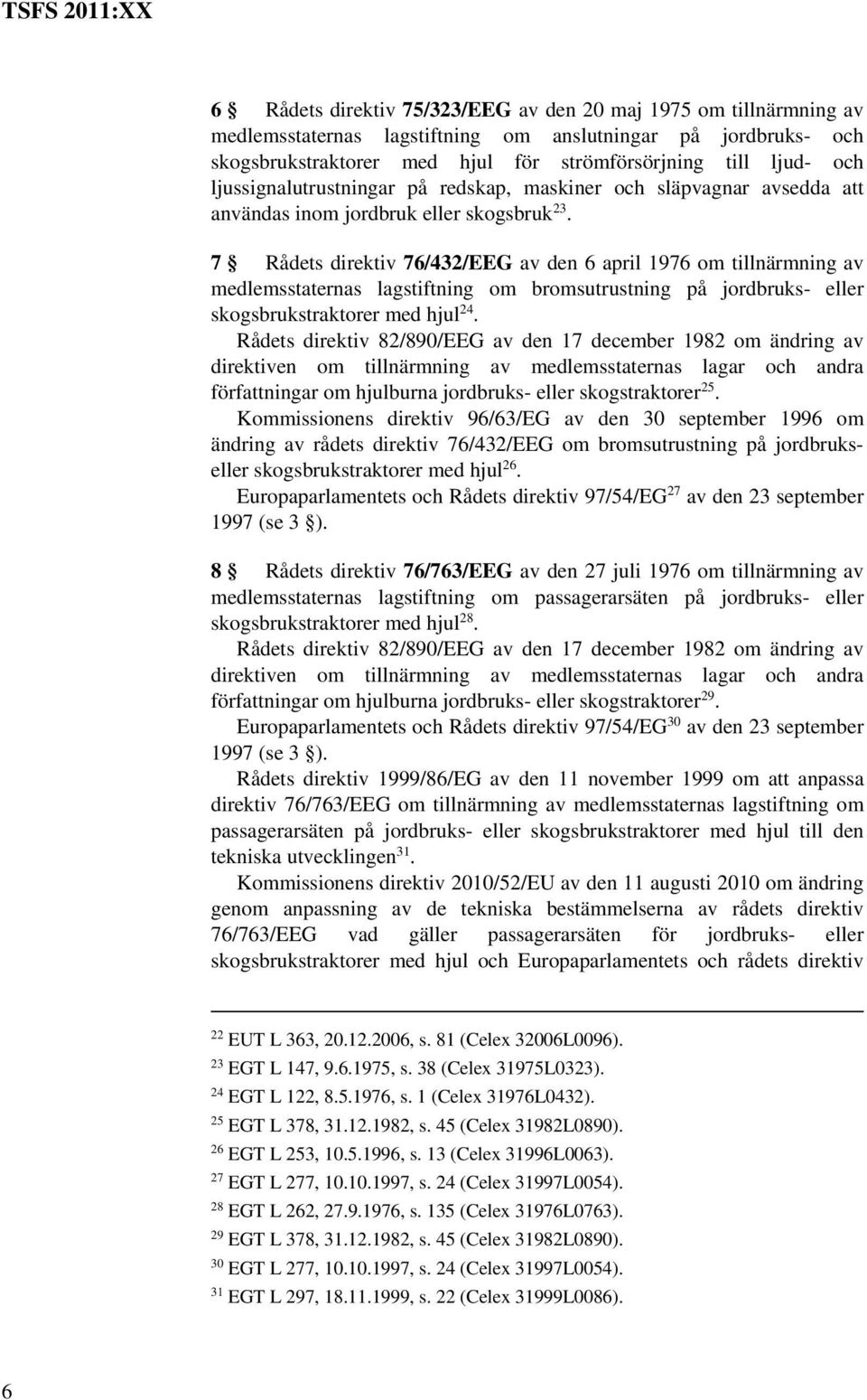 7 Rådets direktiv 76/432/EEG av den 6 april 1976 om tillnärmning av medlemsstaternas lagstiftning om bromsutrustning på jordbruks- eller skogsbrukstraktorer med hjul 24.