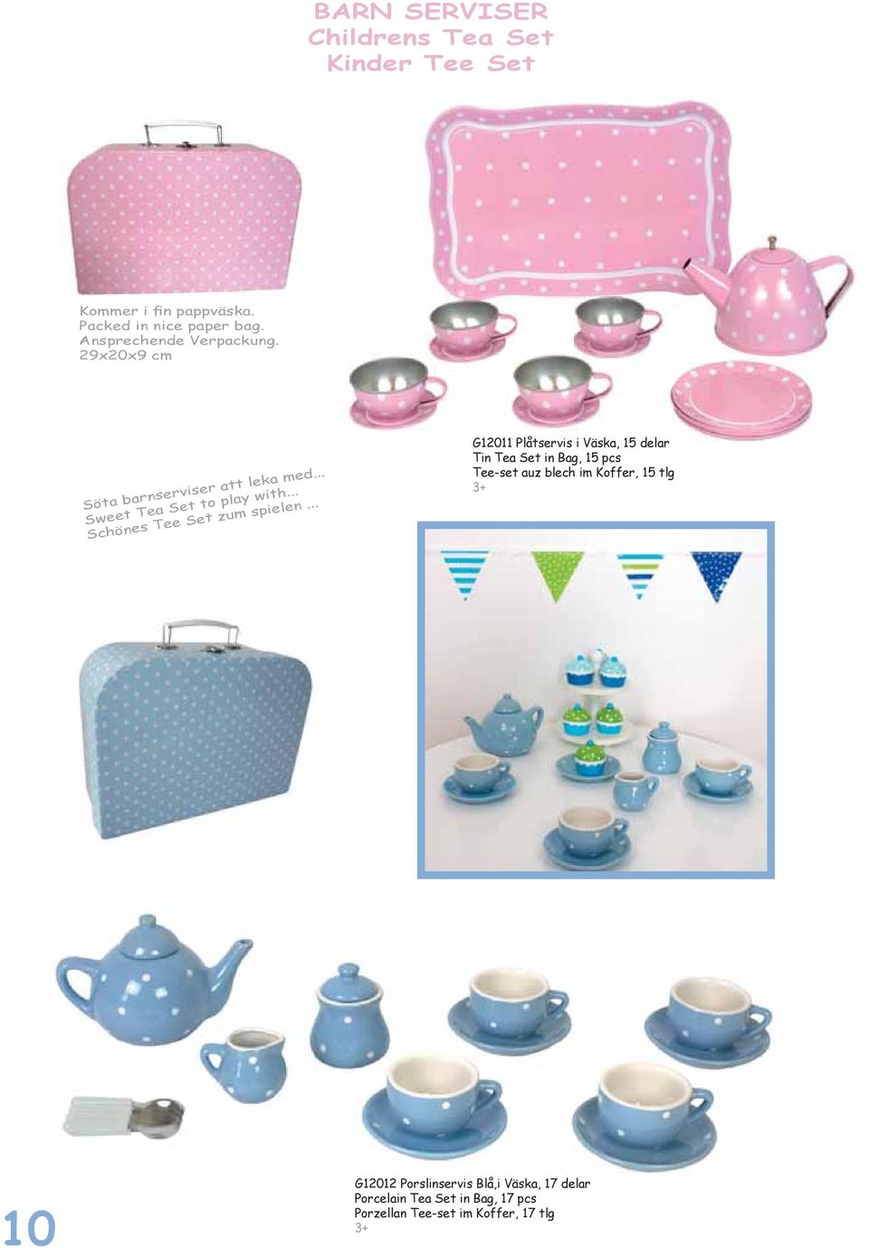 .. G12011 Plåtservis i Väska, 15 delar Tin Tea Set in Bag, 15 pcs Tee-set auz blech im Koffer, 15