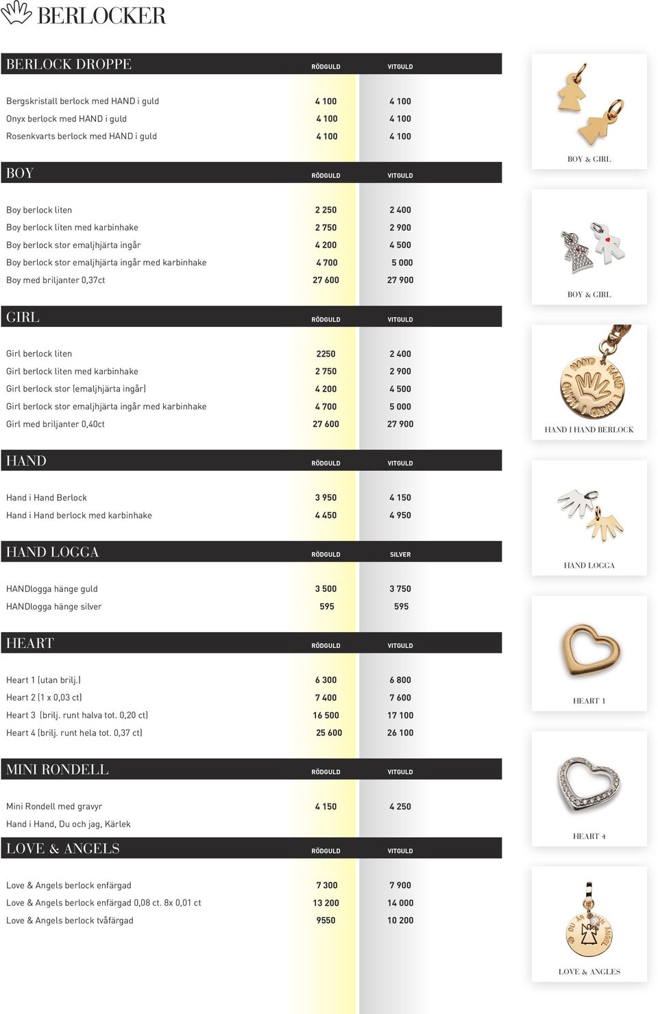 Boy med briljanter 0,37ct 27 600 27 900 BOY & GIRL GIRL RÖDGULD VITGULD Girl berlock liten 2250 2 400 Girl berlock liten med karbinhake 2 750 2 900 Girl berlock stor (emaljhjärta ingår) 4 200 4 500