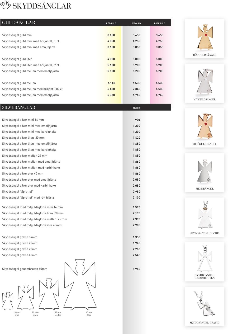 mellan 6 140 6 530 6 530 Skyddsängel guld mellan med briljant 0,02 ct 6 460 7 340 6 530 Skyddsängel guld mellan med emaljhjärta 6 350 6 760 6 760 VITGULDSÄNGEL SILVERÄNGLAR SILVER Skyddsängel silver