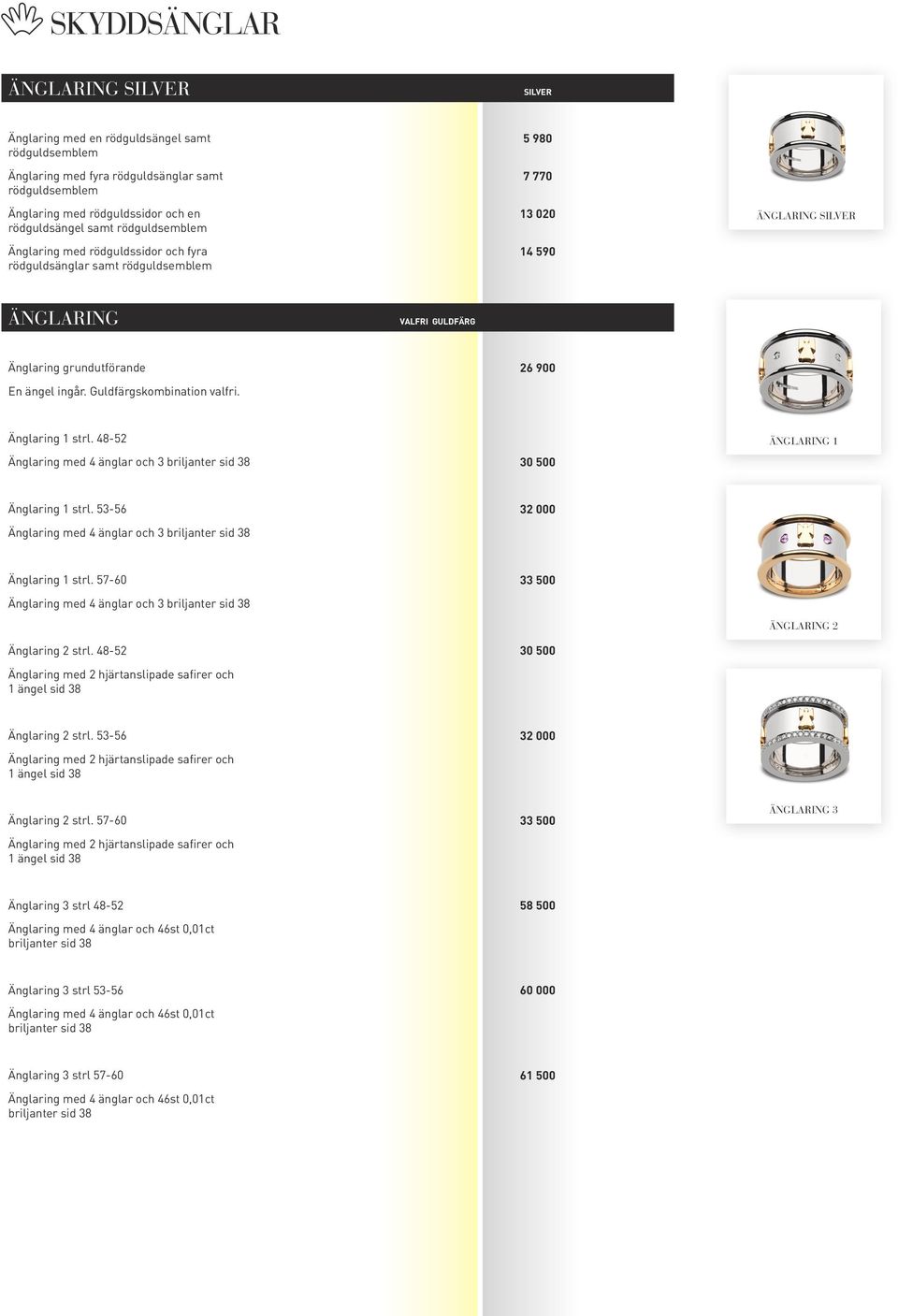 ingår. Guldfärgskombination valfri. Änglaring 1 strl. 48-52 Änglaring med 4 änglar och 3 briljanter sid 38 30 500 ÄNGLARING 1 Änglaring 1 strl.