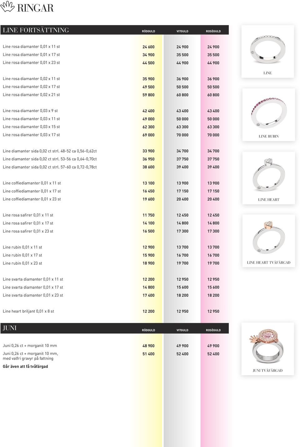 diamanter 0,03 x 9 st 42 400 43 400 43 400 Line rosa diamanter 0,03 x 11 st 49 000 50 000 50 000 Line rosa diamanter 0,03 x 15 st 62 300 63 300 63 300 Line rosa diamanter 0,03 x 17 st 69 000 70 000