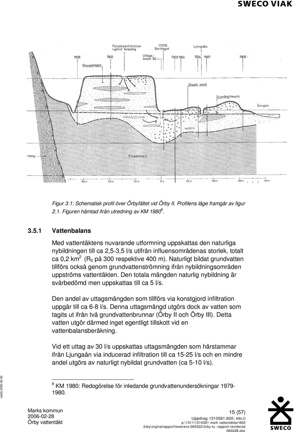 Naturligt bildat grundvatten tillförs också genom grundvattenströmning ifrån nybildningsområden uppströms vattentäkten.