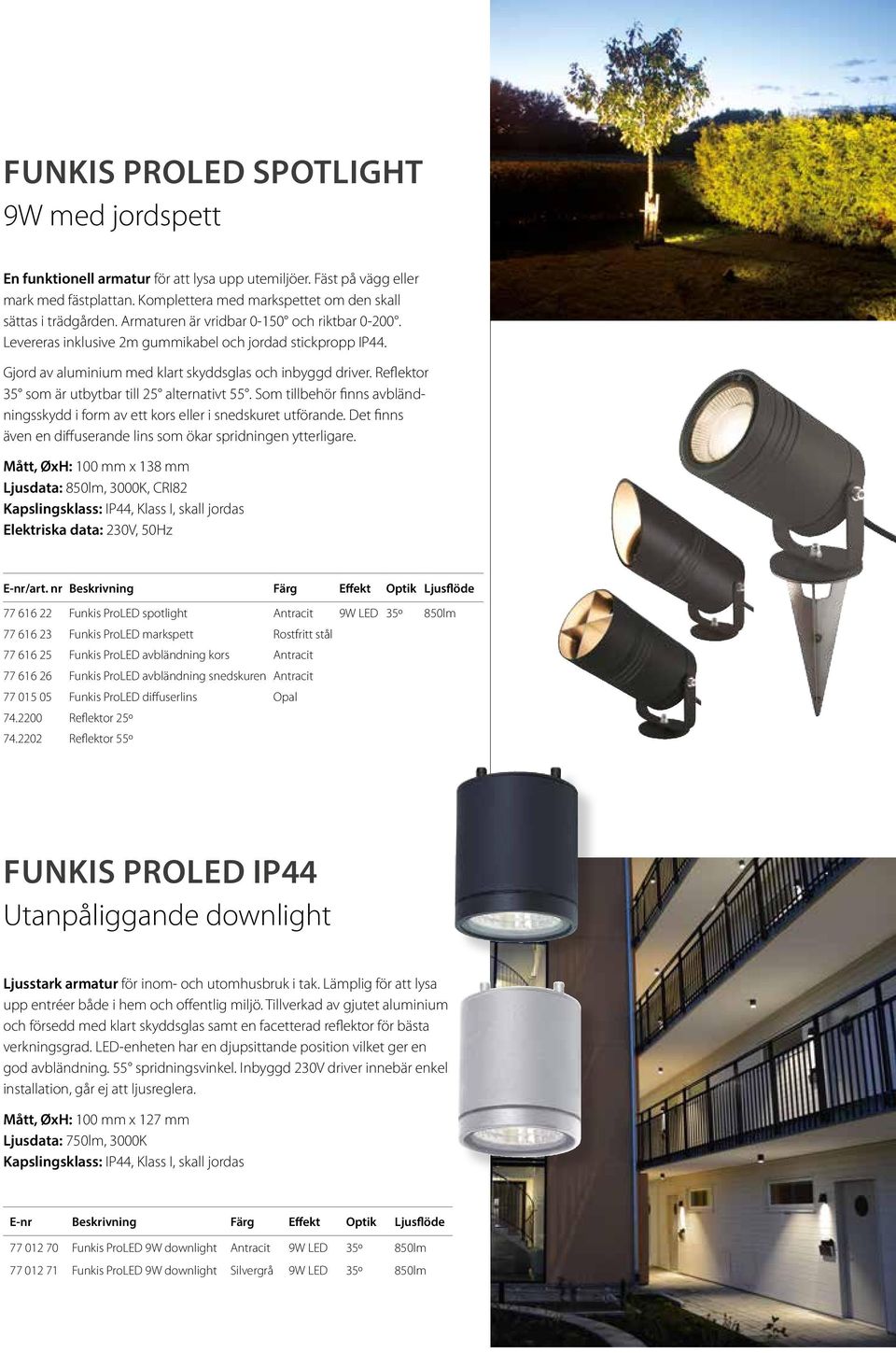 Reflektor 35 som är utbytbar till 25 alternativt 55. Som tillbehör finns avbländningsskydd i form av ett kors eller i snedskuret utförande.