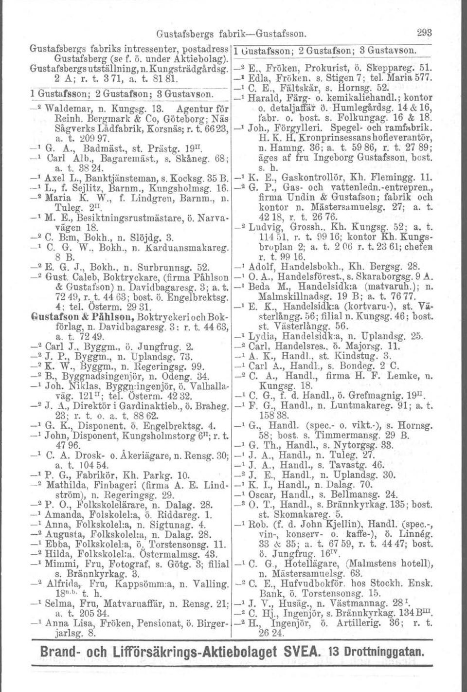 n;~_<:l ustl1:!s.tj.n:_., Harald, Färg- o. kemikaliehandl.; kontor _2 Waldemar, n. Kungsg, 13. Agentur för o. detaljaffär il. Humlegårdsg. 14 & 16, Reinh. Bergmark & Co, Göteborg; Näs fabr. o. bost.