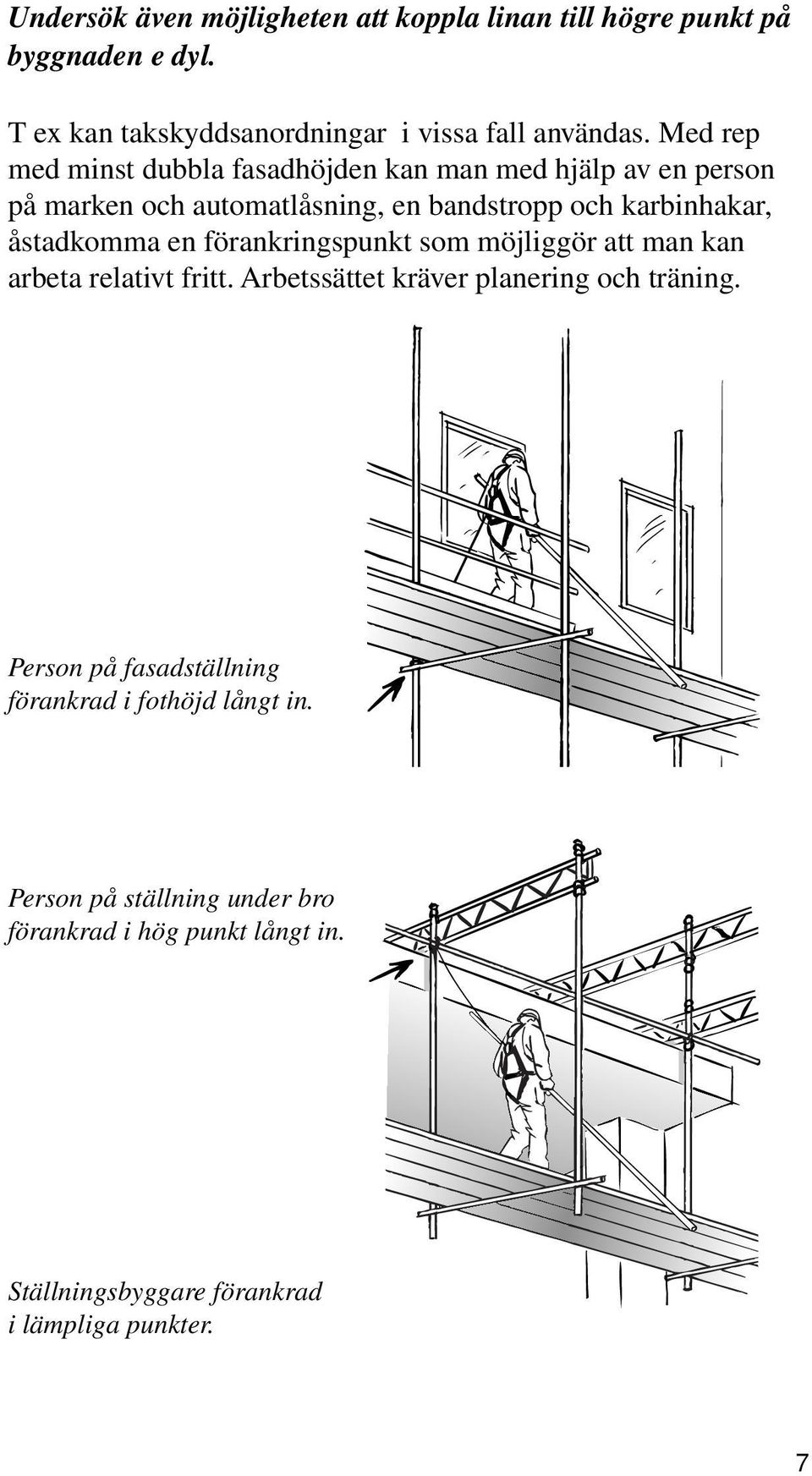 åstadkomma en förankringspunkt som möjliggör att man kan arbeta relativt fritt. Arbetssättet kräver planering och träning.