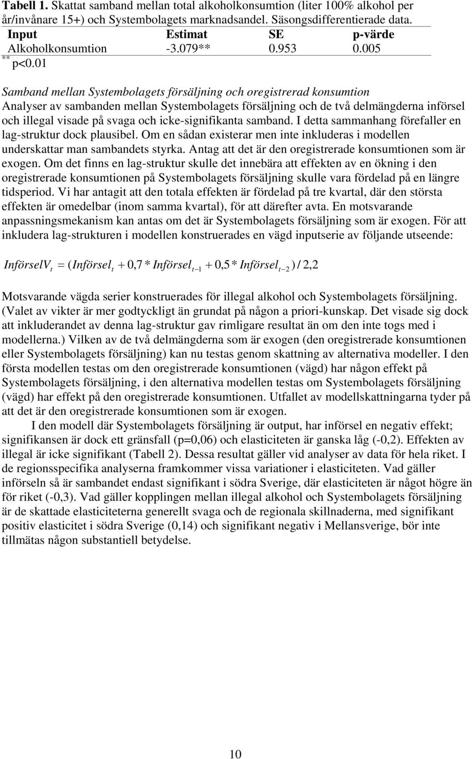 01 Samband mellan Systembolagets försäljning och oregistrerad konsumtion Analyser av sambanden mellan Systembolagets försäljning och de två delmängderna införsel och illegal visade på svaga och