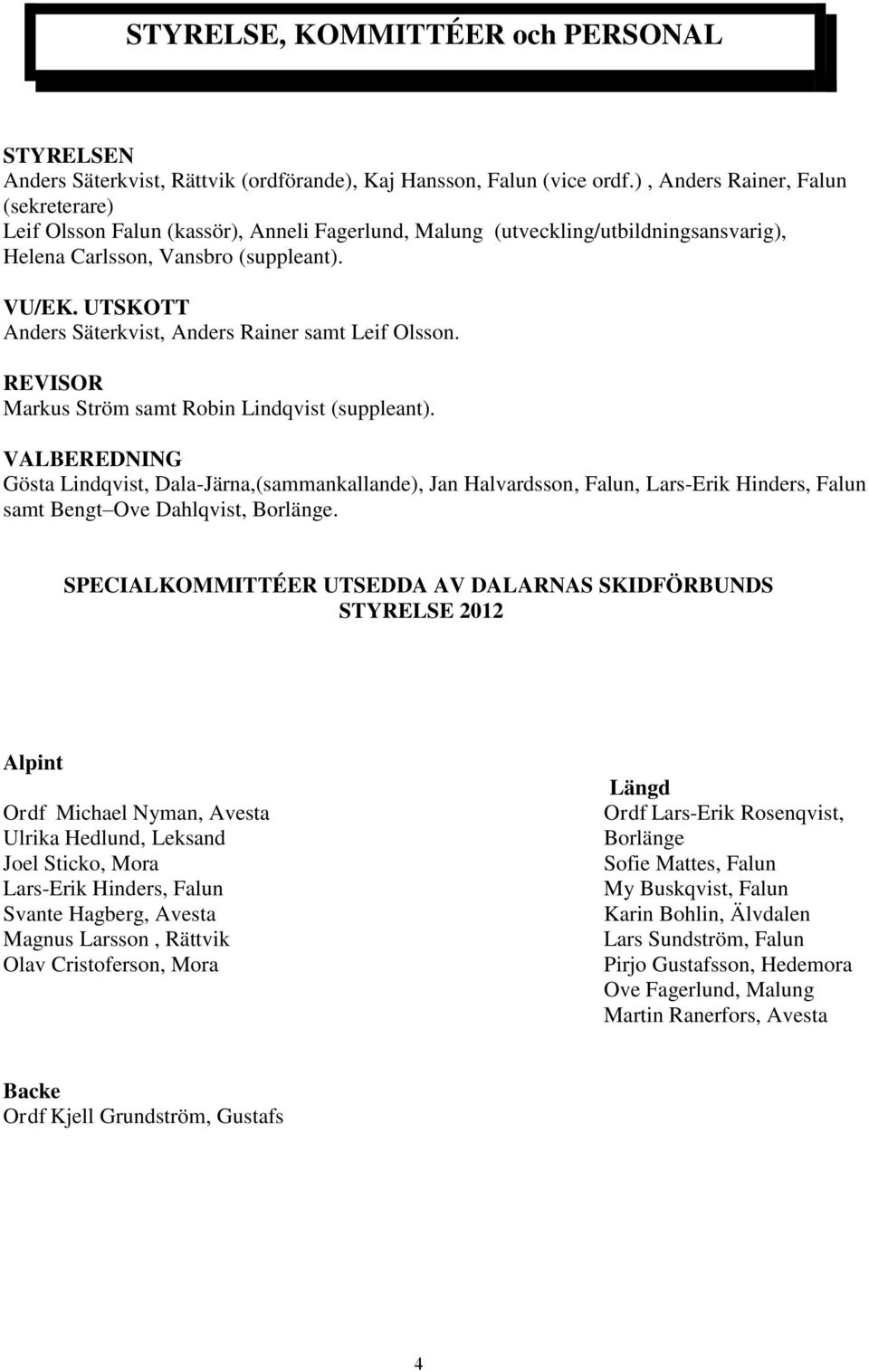 UTSKOTT Anders Säterkvist, Anders Rainer samt Leif Olsson. REVISOR Markus Ström samt Robin Lindqvist (suppleant).
