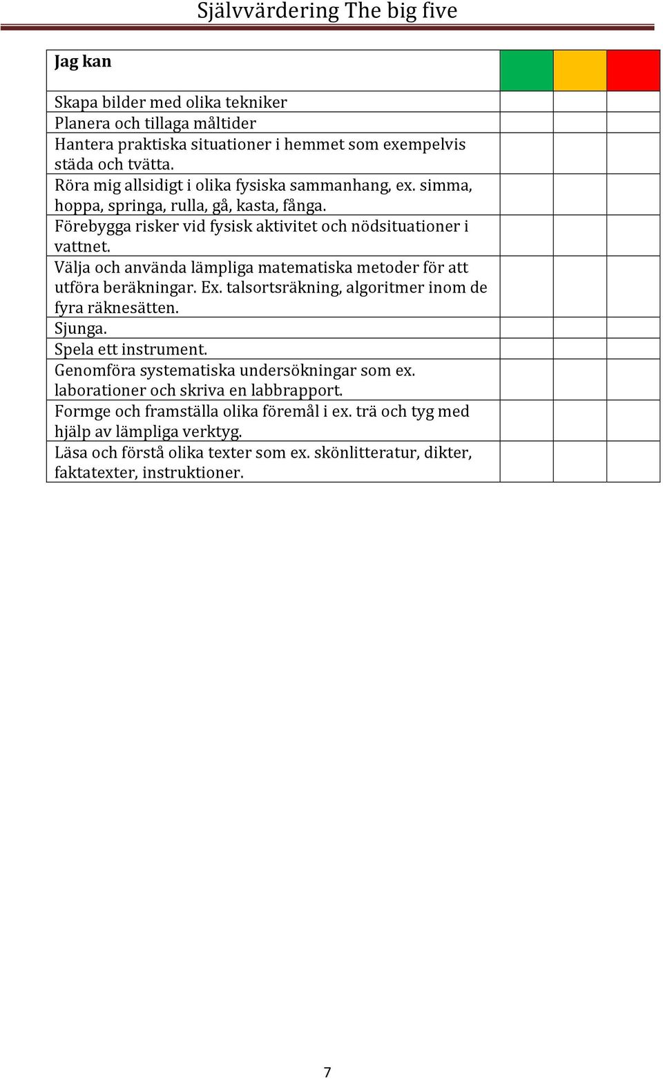 Välja och använda lämpliga matematiska metoder för att utföra beräkningar. Ex. talsortsräkning, algoritmer inom de fyra räknesätten. Sjunga. Spela ett instrument.