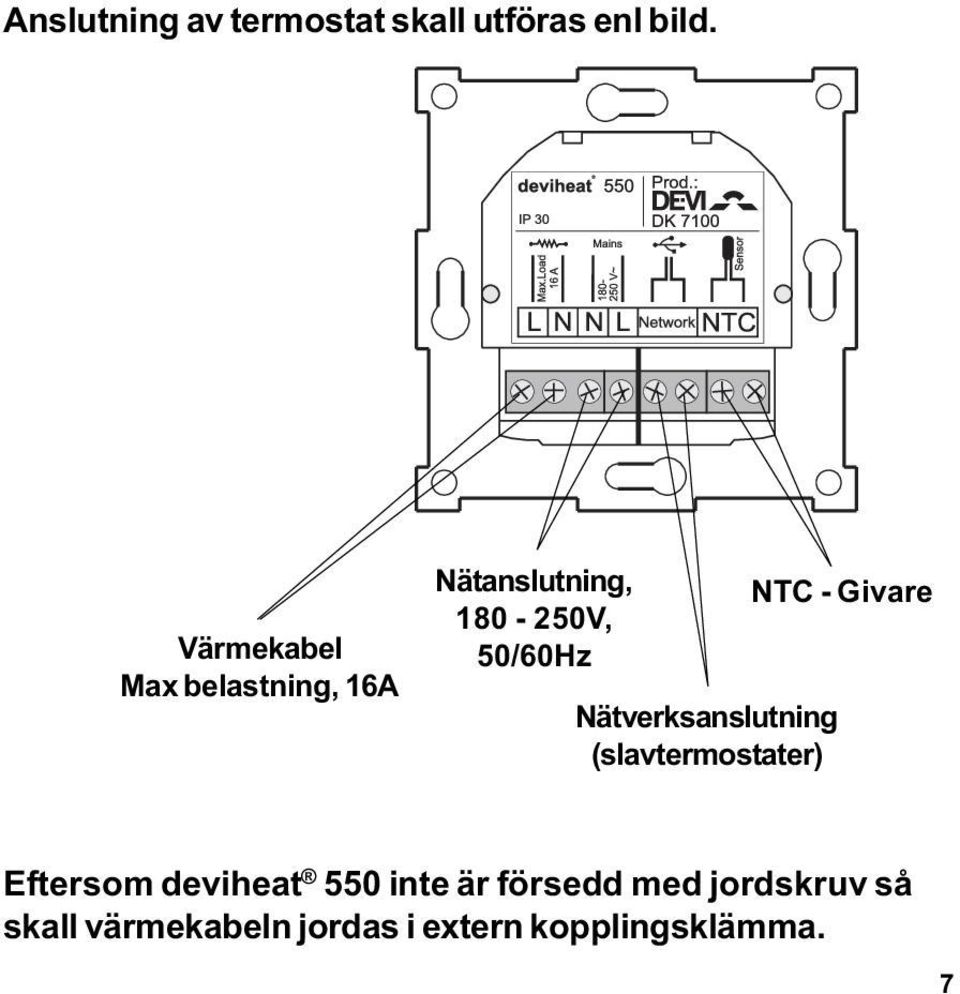 Nätverksanslutning (slavtermostater) NTC - Givare Eftersom deviheat