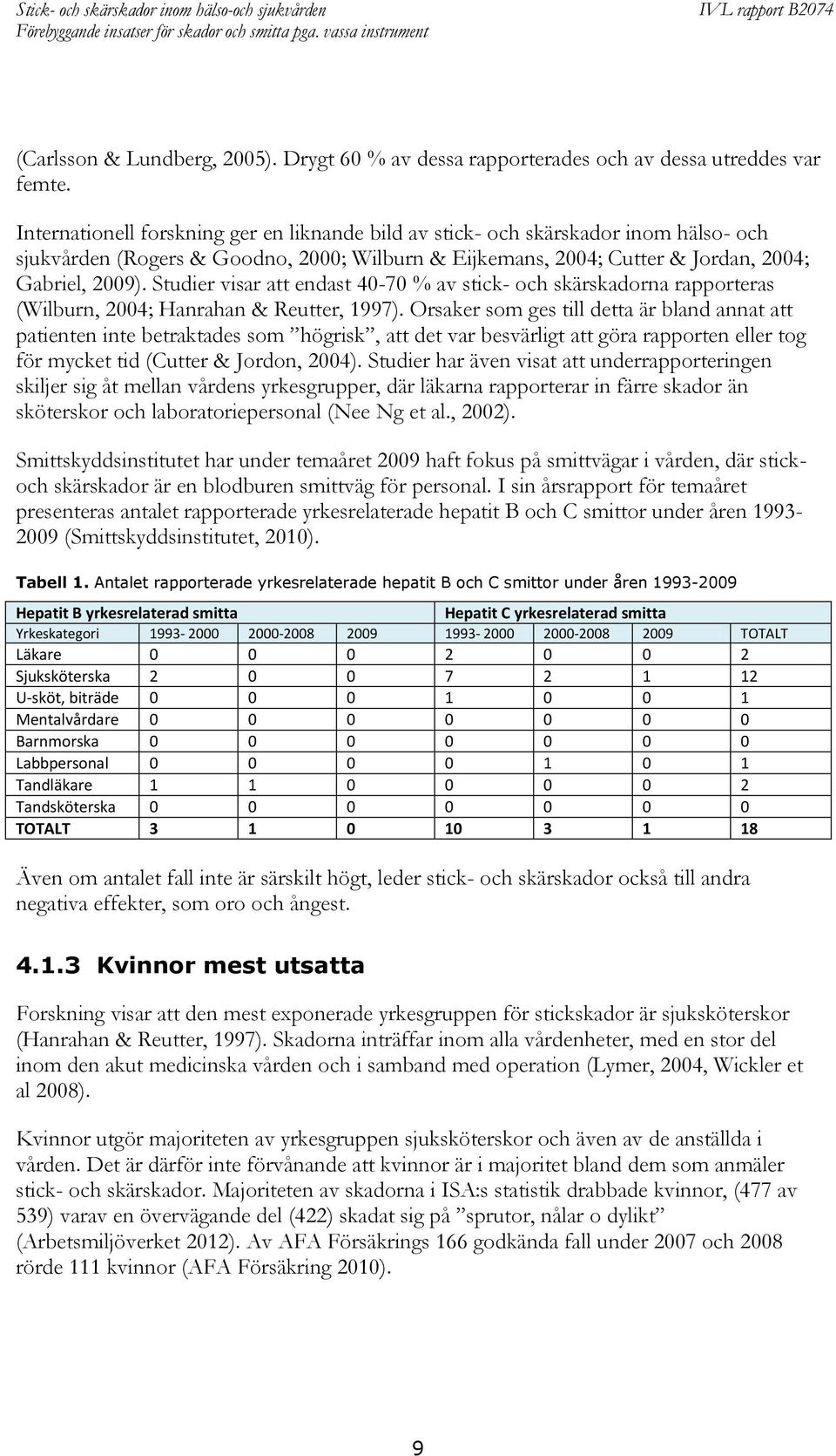Studier visar att endast 40-70 % av stick- och skärskadorna rapporteras (Wilburn, 2004; Hanrahan & Reutter, 1997).