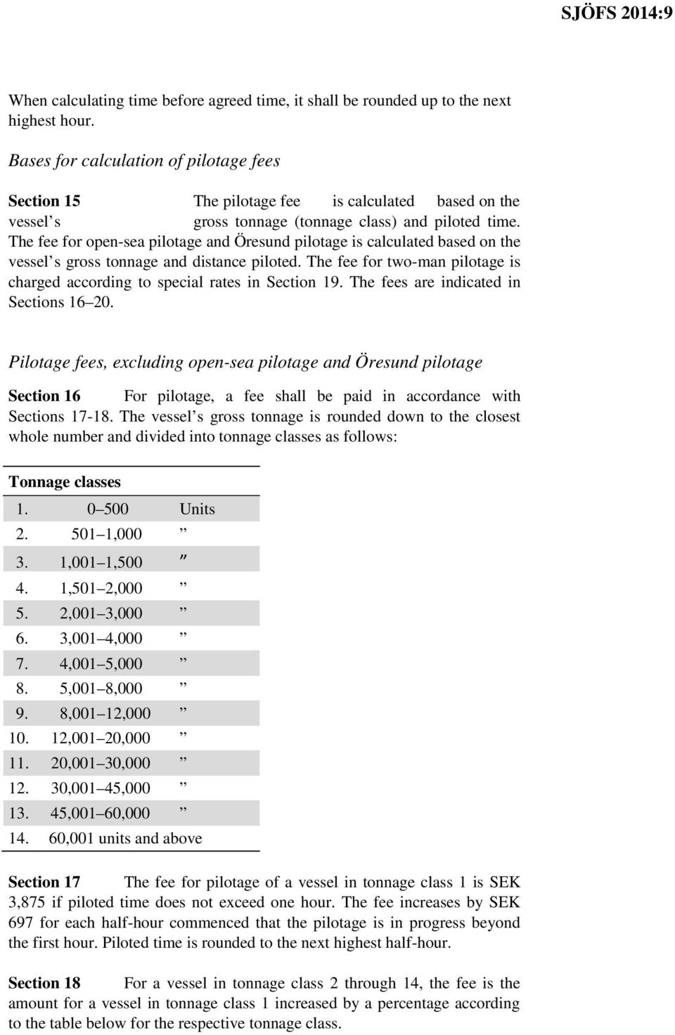 The fee for open-sea pilotage and Öresund pilotage is calculated based on the vessel s gross tonnage and distance piloted.