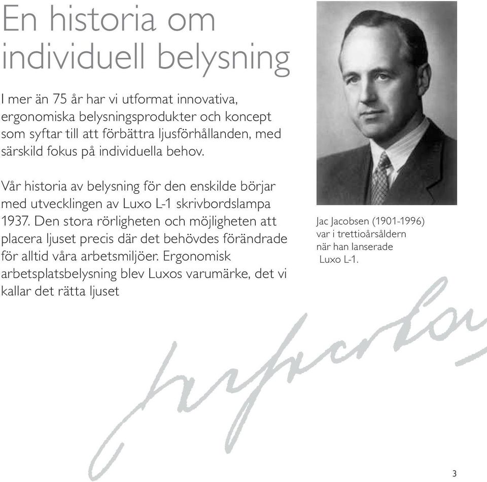 Vår historia av belysning för den enskilde börjar med utvecklingen av Luxo L-1 skrivbordslampa 1937.