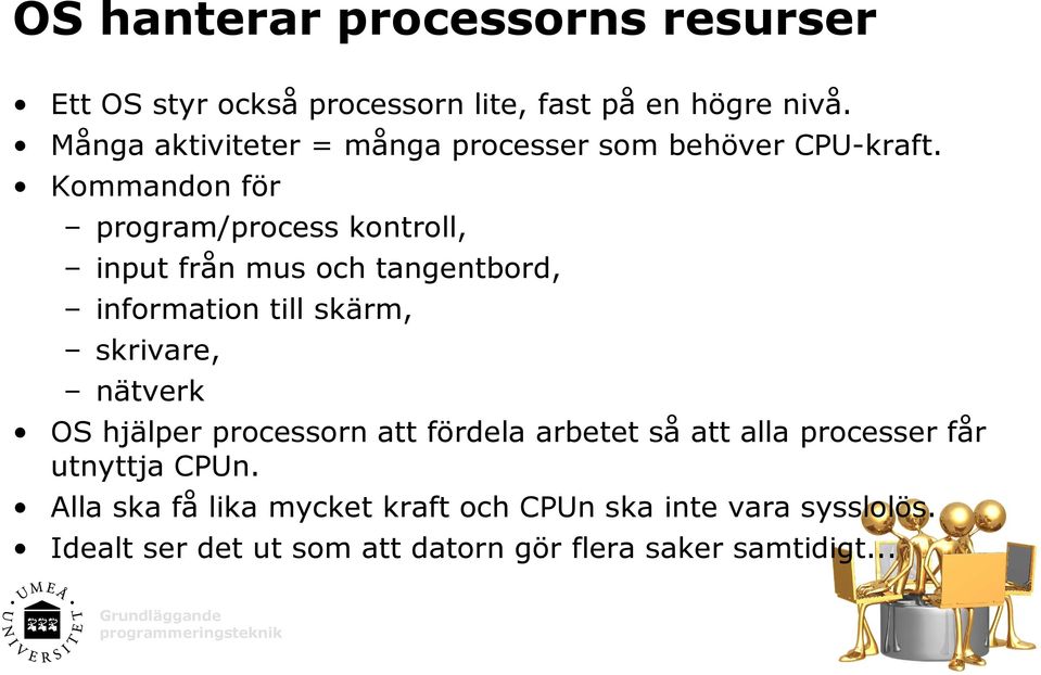 Kommandon för program/process kontroll, input från mus och tangentbord, information till skärm, skrivare, nätverk OS