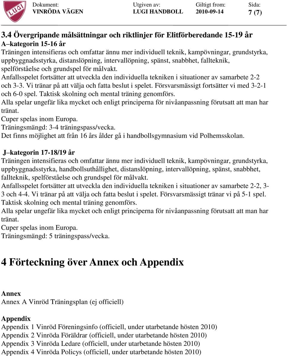 uppbyggnadsstyrka, distanslöpning, intervallöpning, spänst, snabbhet, fallteknik, spelförståelse och grundspel för målvakt.