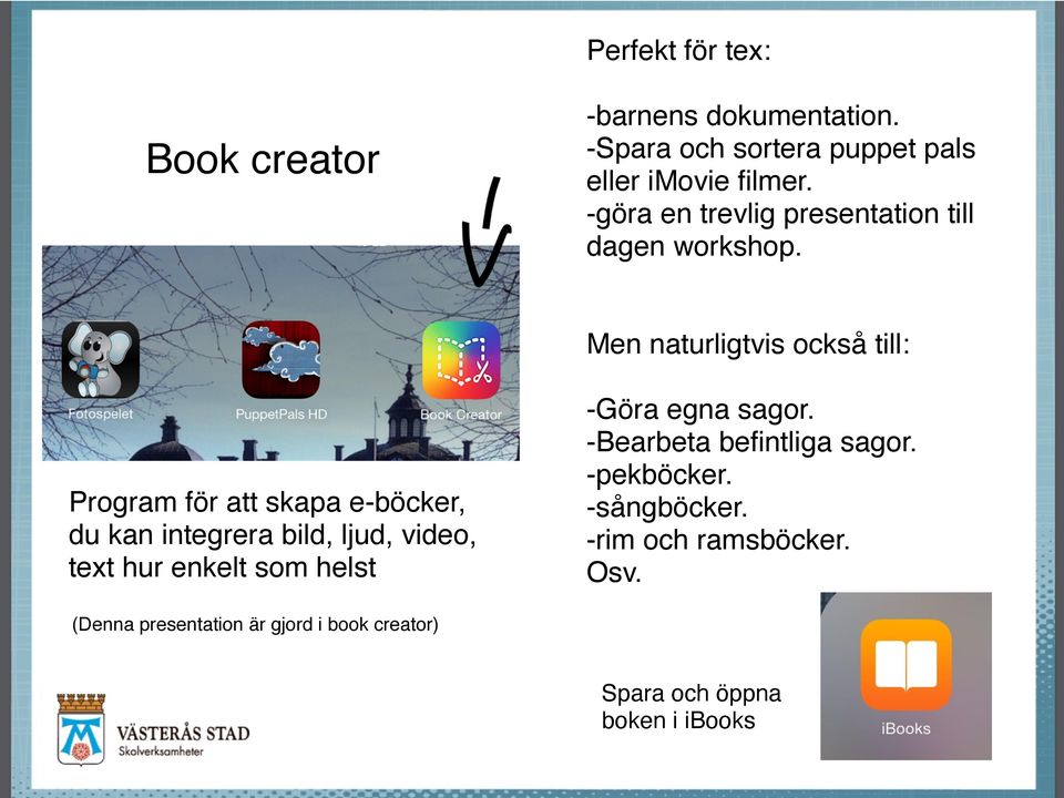 -Spara och sortera puppet pals eller imovie filmer. -göra en trevlig presentation till dagen workshop.