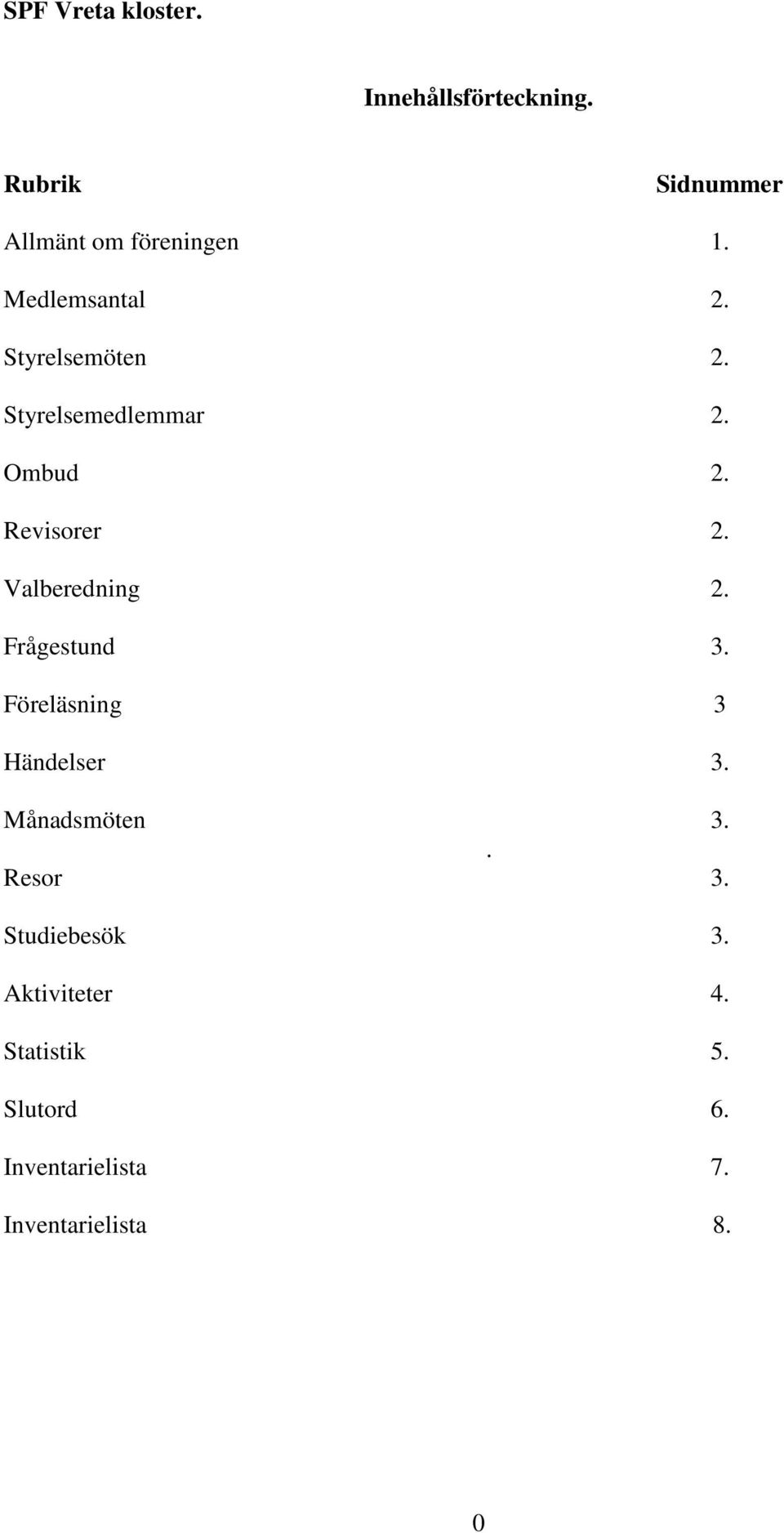 Frågestund Föreläsning Händelser 3. 3 3. Månadsmöten 3.. Resor 3.