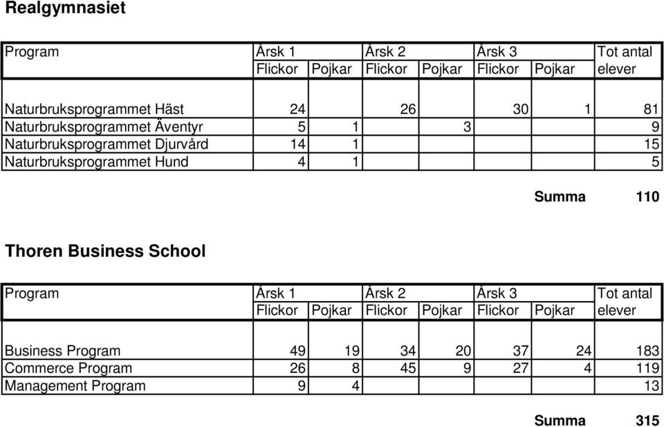 Hund 4 1 5 Summa 110 Thoren Business School Business Program 49 19 34 20 37