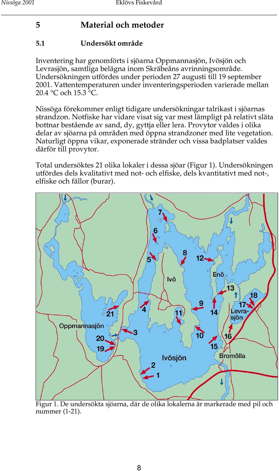 Nissöga förekommer enligt tidigare undersökningar talrikast i sjöarnas strandzon. Notfiske har vidare visat sig var mest lämpligt på relativt släta bottnar bestående av sand, dy, gyttja eller lera.