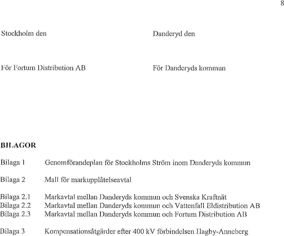 3 Bilaga 3 Genomförandeplan för Stockholms Ström inom Danderyds kommun Mall for markupplåtelseavtal Markavtal mellan