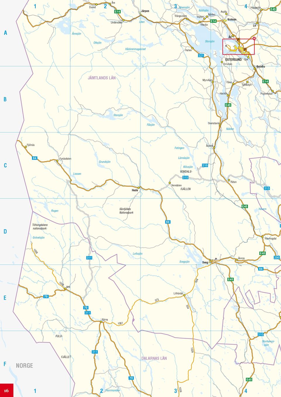Lännäsjön Funäsdalen Grundsjön C Klövsjön VEMDALS- Lossen Rätan Vemdalen Sånfjällets Nationalpark Rogen D FJÄLLEN Hede Havern Töfsingdalens nationalpark