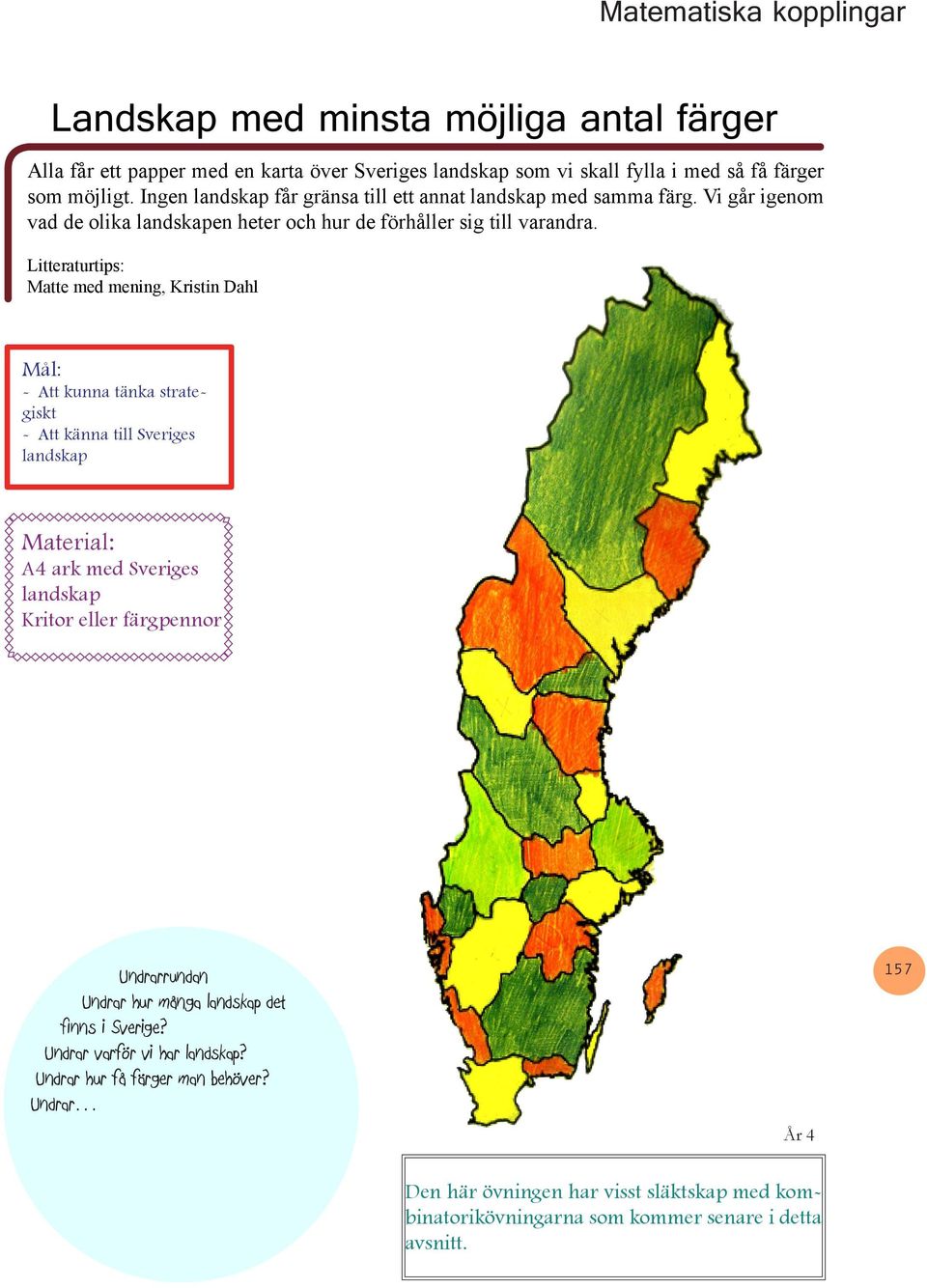 Litteraturtips: Matte med mening, Kristin Dahl - Att kunna tänka strategiskt - Att känna till Sveriges landskap A4 ark med Sveriges landskap Kritor eller färgpennor