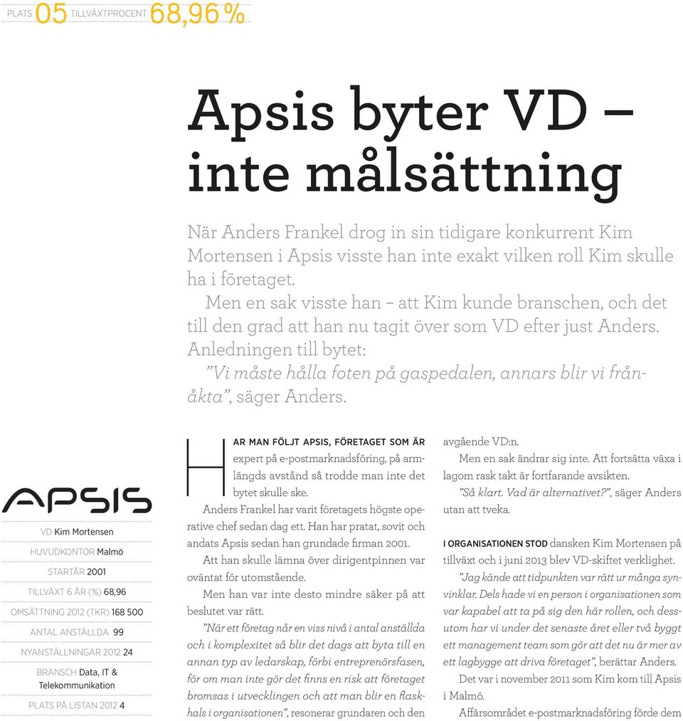 Anledningen till bytet: Vi måste hålla foten på gaspedalen, annars blir vi frånåkta, säger Anders.