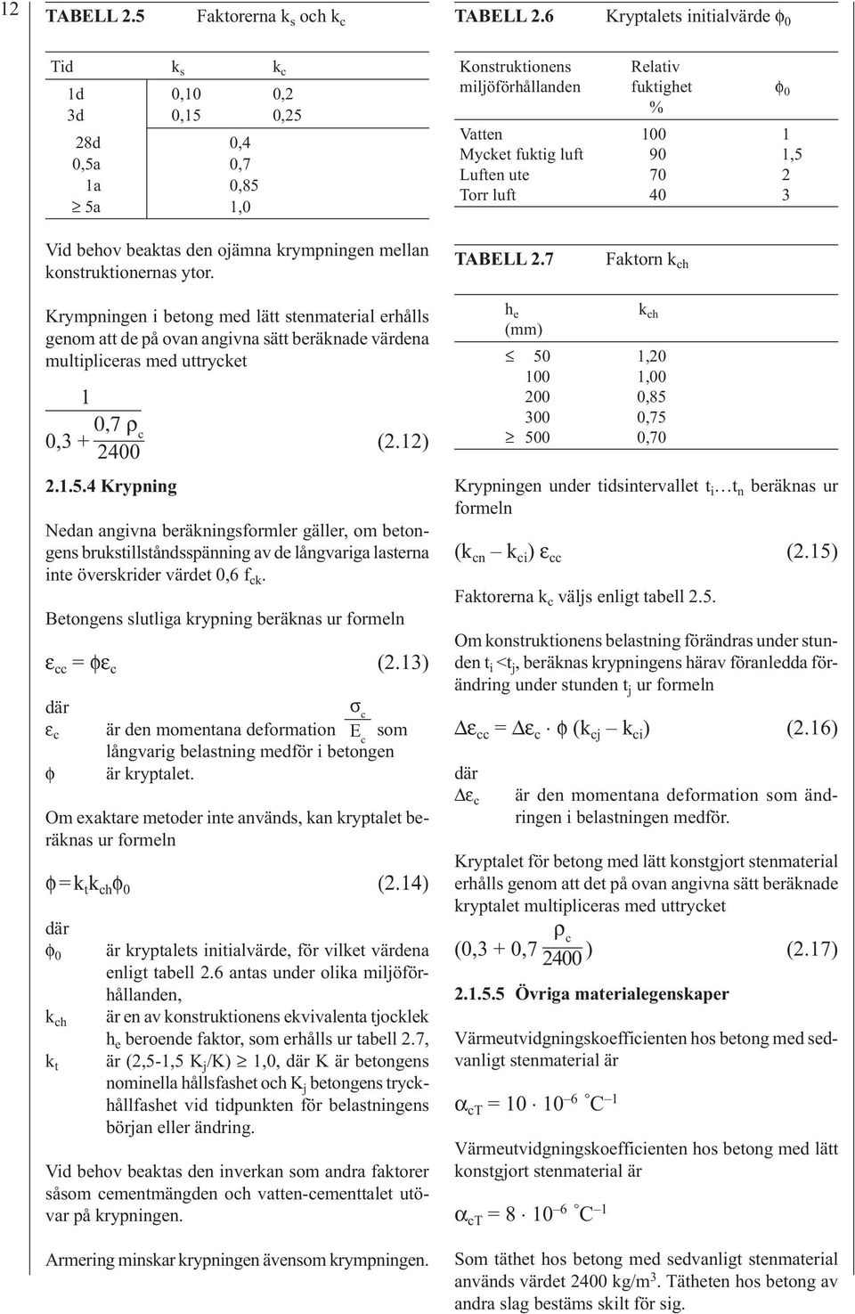 mellan konstruktionernas ytor. TABELL 2.