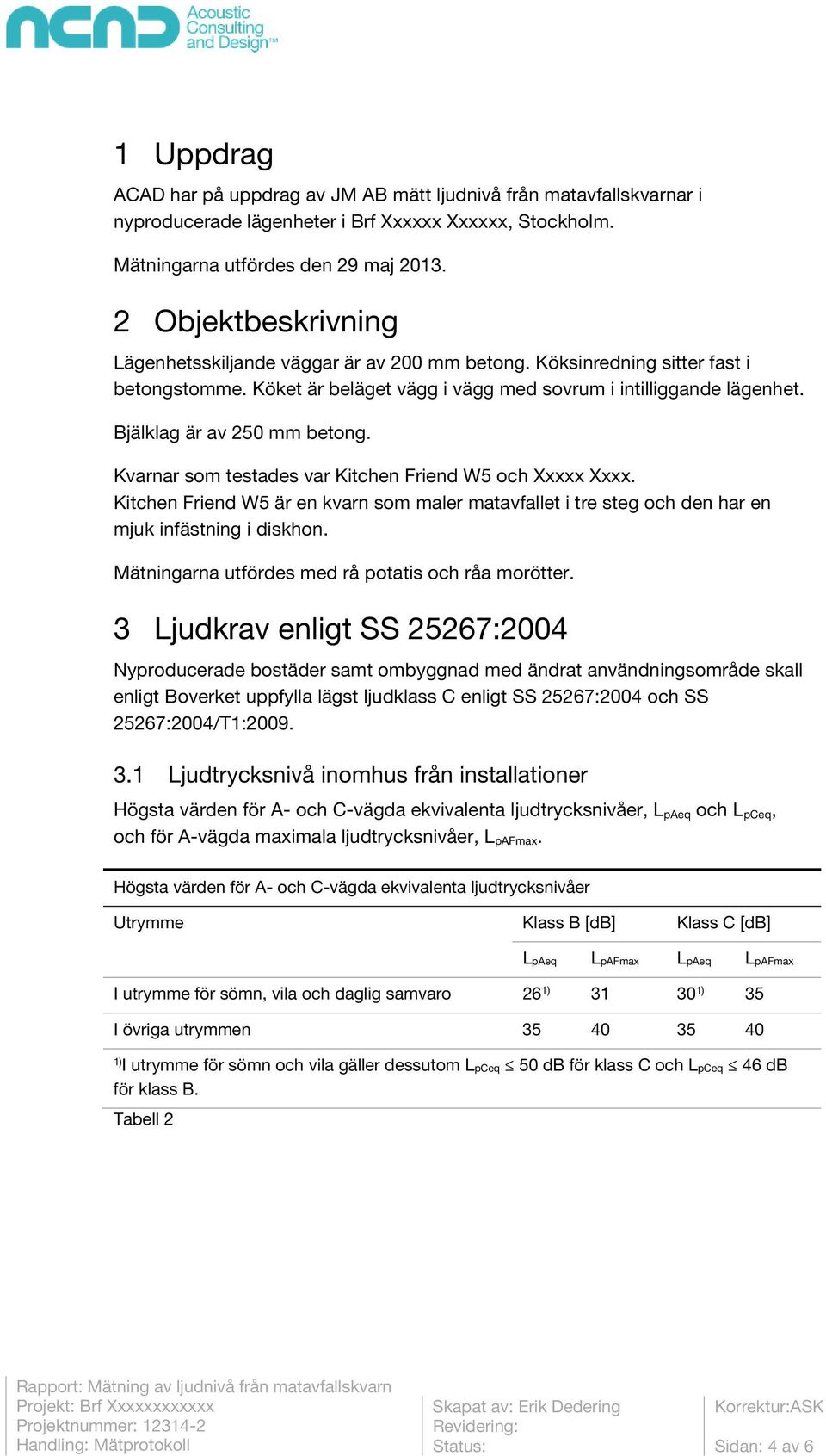 Bjälklag är av 250 mm betong. Kvarnar som testades var Kitchen Friend W5 och Xxxxx Xxxx. Kitchen Friend W5 är en kvarn som maler matavfallet i tre steg och den har en mjuk infästning i diskhon.