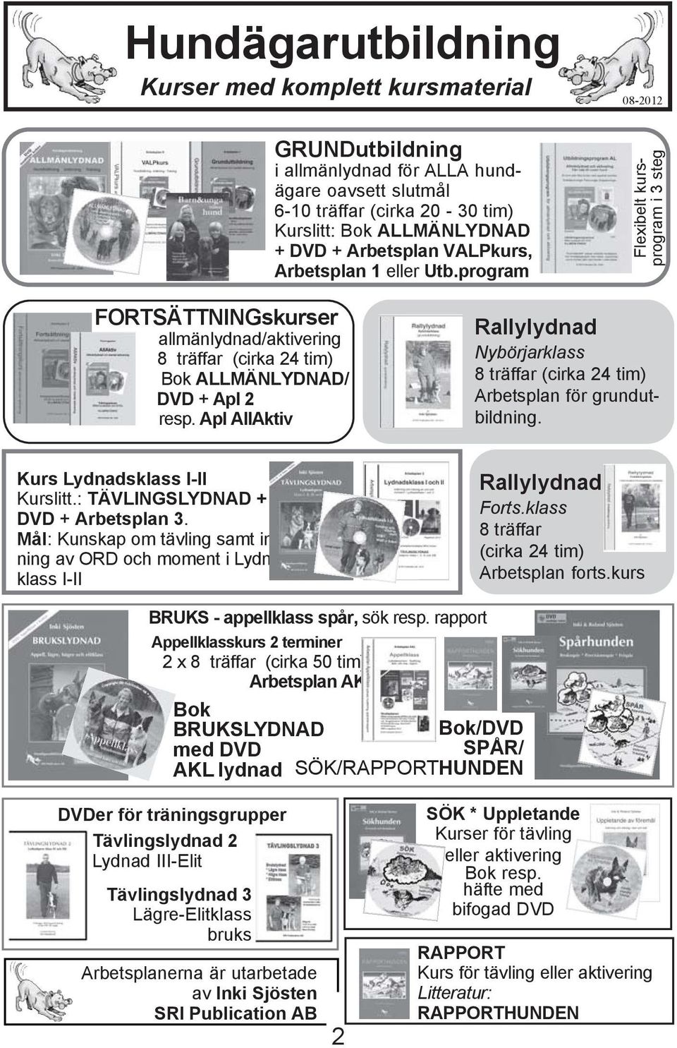 Apl AllAktiv Rallylydnad Nybörjarklass 8 träffar (cirka 24 tim) Arbetsplan för grundutbildning. Kurs Lydnadsklass I-II Kurslitt.: TÄVLINGSLYDNAD + DVD + Arbetsplan 3.