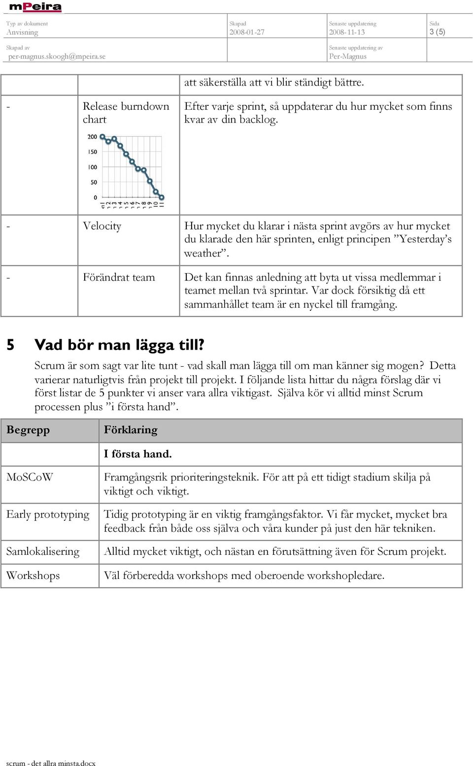 - Förändrat team Det kan finnas anledning att byta ut vissa medlemmar i teamet mellan två sprintar. Var dock försiktig då ett sammanhållet team är en nyckel till framgång. 5 Vad bör man lägga till?