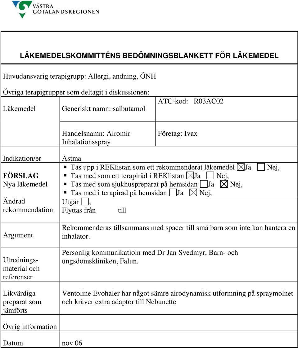 hantera en inhalator. Personlig kommunikatioin med Dr Jan Svedmyr, Barn- ungsdomskliniken, Falun.