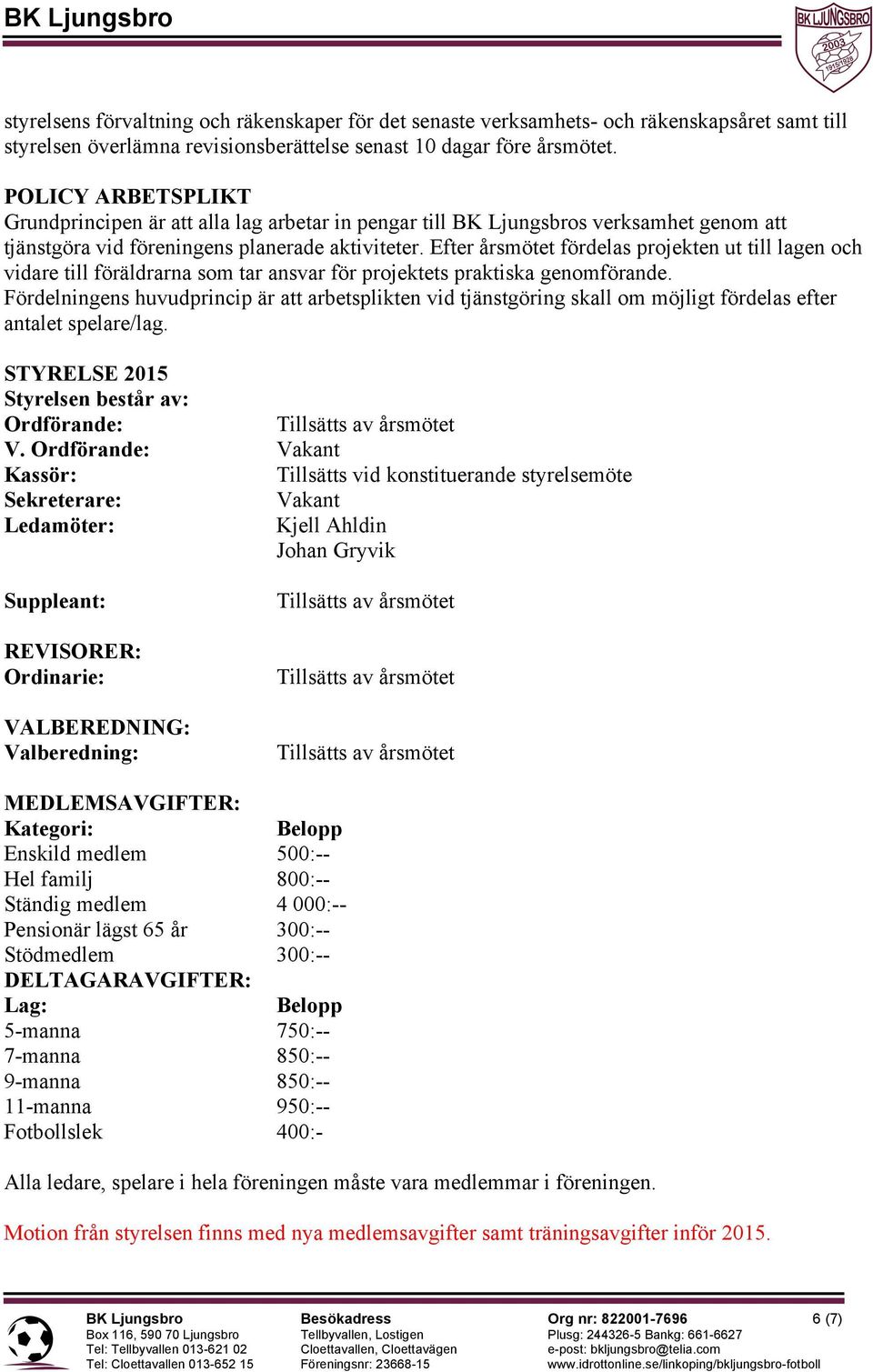 Efter årsmötet fördelas projekten ut till lagen och vidare till föräldrarna som tar ansvar för projektets praktiska genomförande.