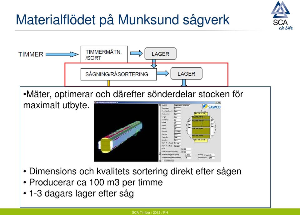 Dimensions och kvalitets sortering direkt efter sågen