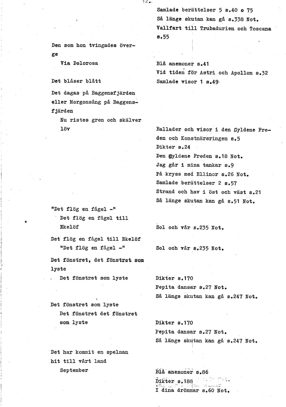 Det fög en fage -" Det fög en fage ti Ekeöf Det fög en fåge ti Ekeöf "Det fög en fage -" B& anemoner s.41 Vid tiden för kstri och Apoon 8.32 Samade visor 1 8.49.