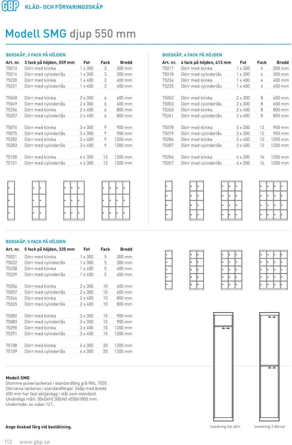 400 mm 75048 Dörr med klinka 2 x 300 6 600 mm 75049 Dörr med cylinderlås 2 x 300 6 600 mm 75256 Dörr med klinka 2 x 400 6 800 mm 75257 Dörr med cylinderlås 2 x 400 6 800 mm 75074 Dörr med klinka 3 x