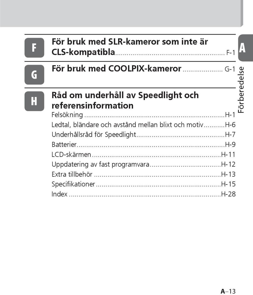 .. G-1 Råd om underhåll av Speedlight och referensinformation Felsökning.