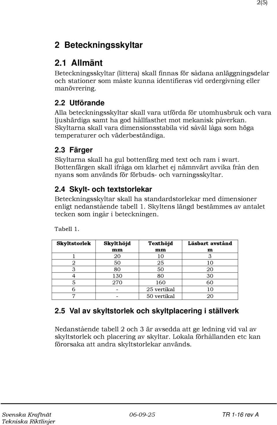 Skyltarna skall vara dimensionsstabila vid såväl låga som höga temperaturer och väderbeständiga.. Färger Skyltarna skall ha gul bottenfärg med text och ram i svart.