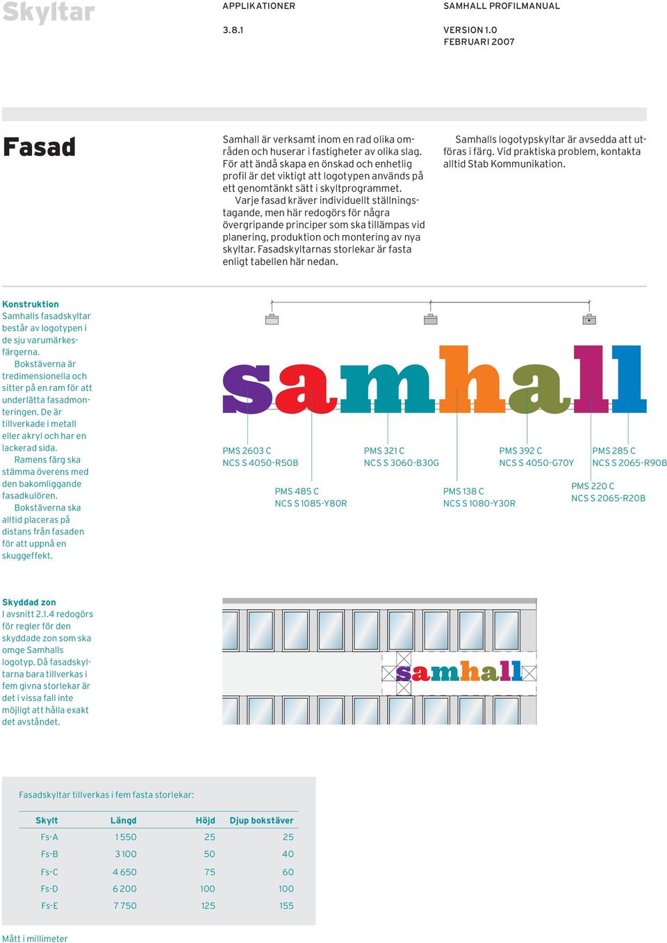 Varje fasad kräver individuellt ställningstagande, men här redogörs för några övergripande principer som ska tillämpas vid planering, produktion och montering av nya skyltar.