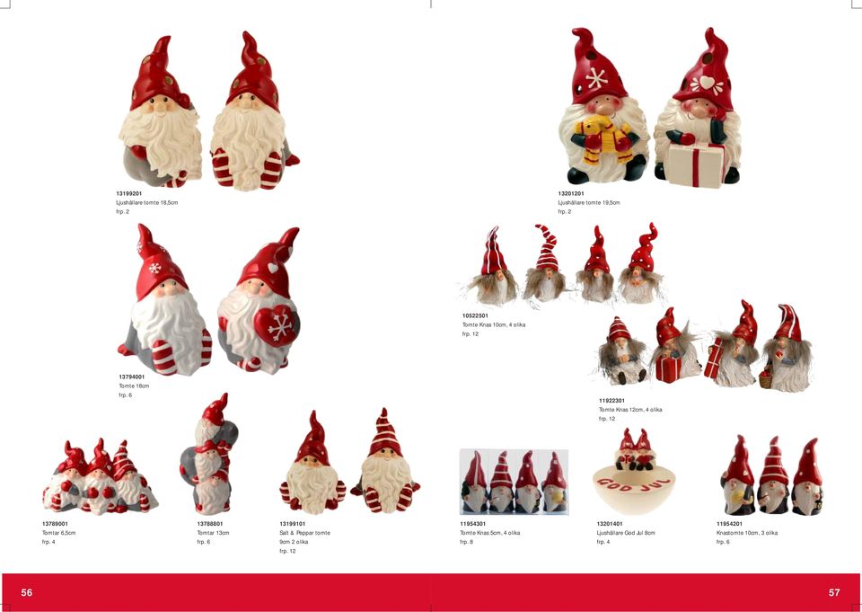 13789001 Tomtar 6,5cm 13788801 Tomtar 13cm 13199101 Salt & Peppar tomte 9cm 2 olika