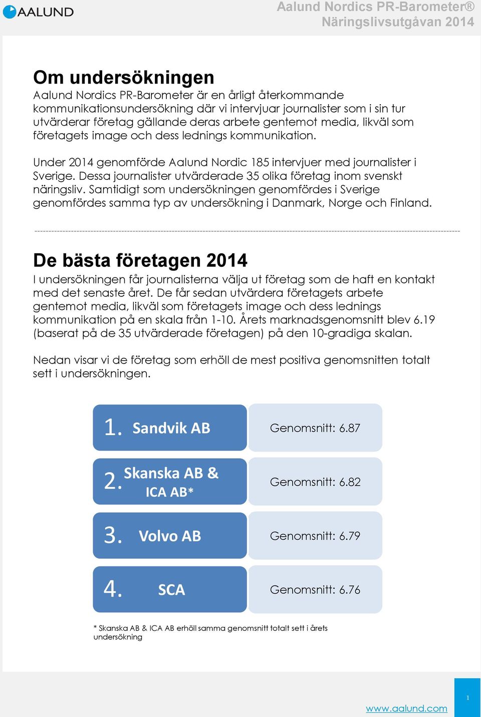 Dessa journalister utvärderade 35 olika företag inom svenskt näringsliv. Samtidigt som undersökningen genomfördes i Sverige genomfördes samma typ av undersökning i Danmark, Norge och Finland.