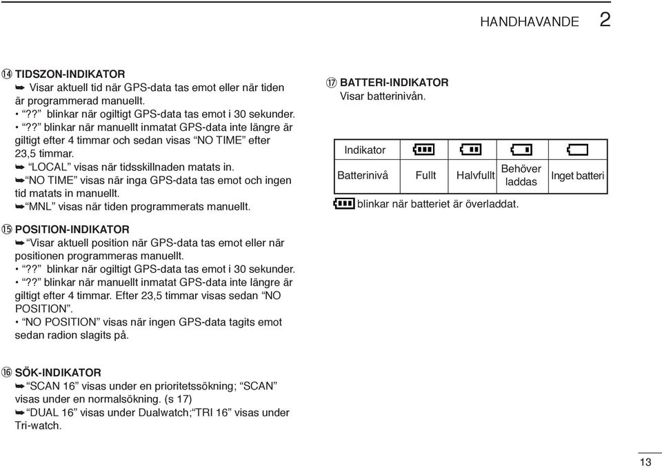 NO TIME visas när inga GPS-data tas emot och ingen tid matats in manuellt. MNL visas när tiden programmerats manuellt.