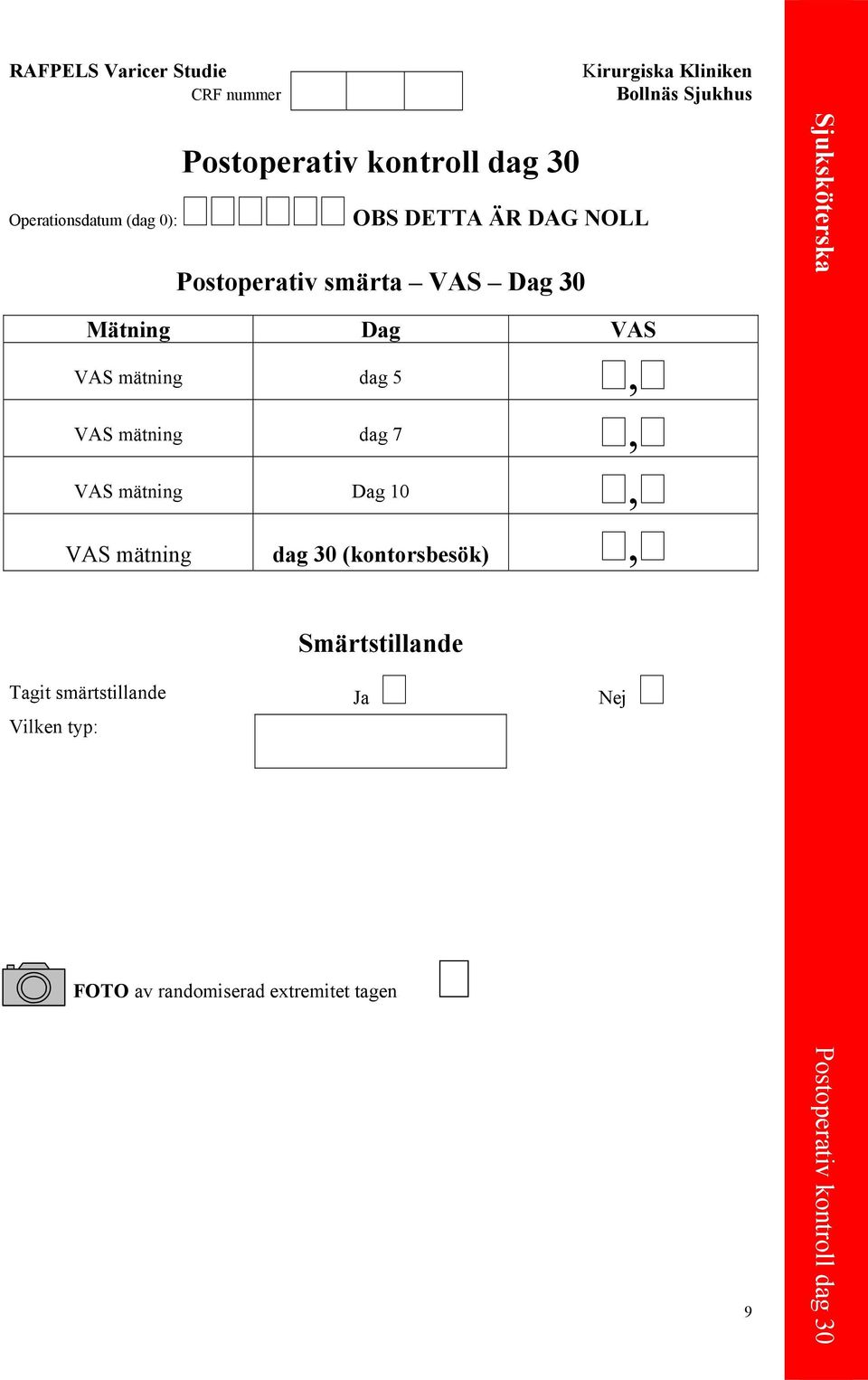 VAS mätning Dag 10, VAS mätning dag 30 (kontorsbesök), Smärtstillande Tagit