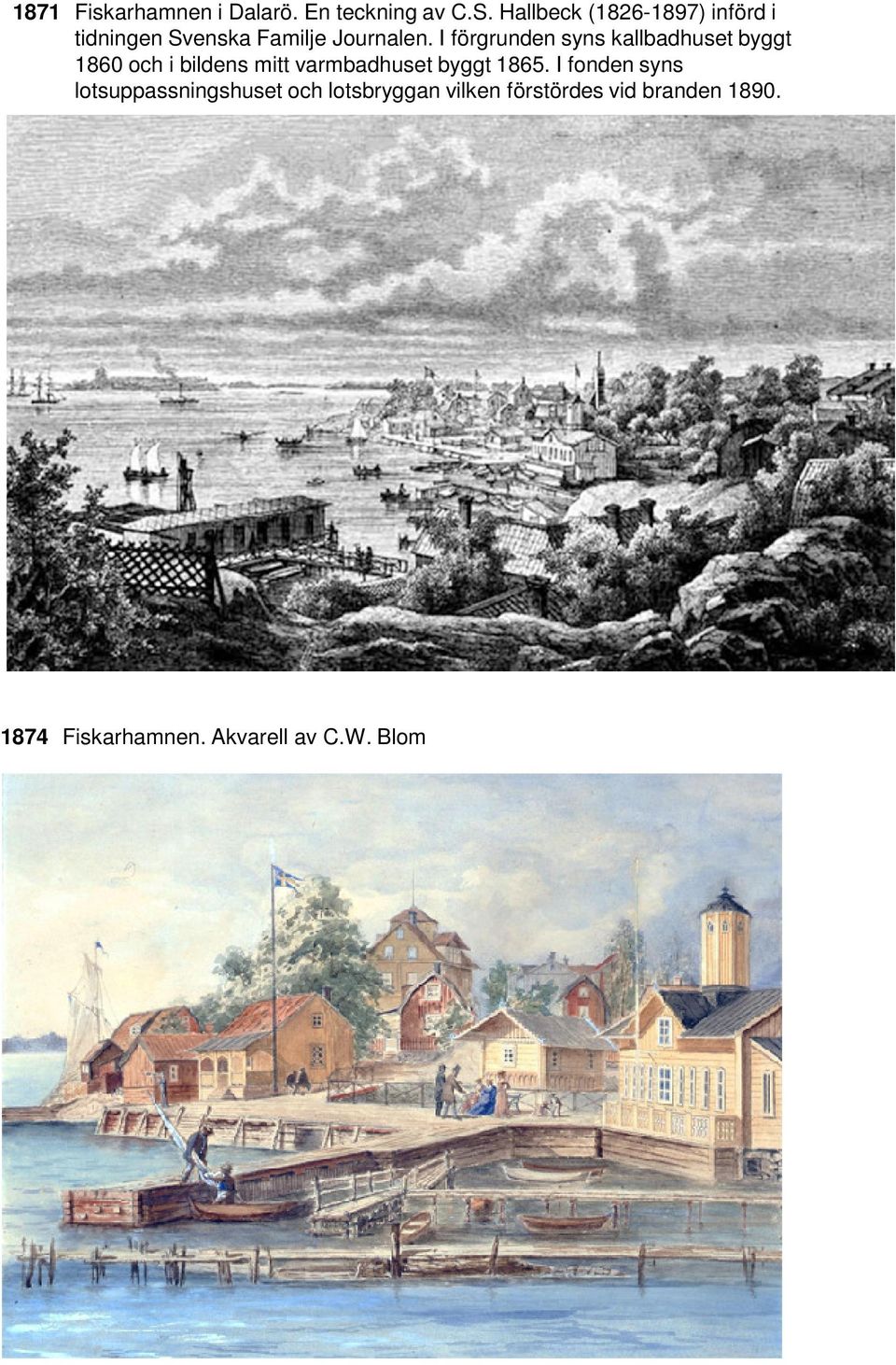 I förgrunden syns kallbadhuset byggt 1860 och i bildens mitt varmbadhuset byggt