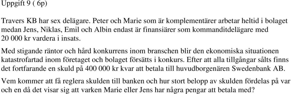 insats. Med stigande räntor och hård konkurrens inom branschen blir den ekonomiska situationen katastrofartad inom företaget och bolaget försätts i konkurs.