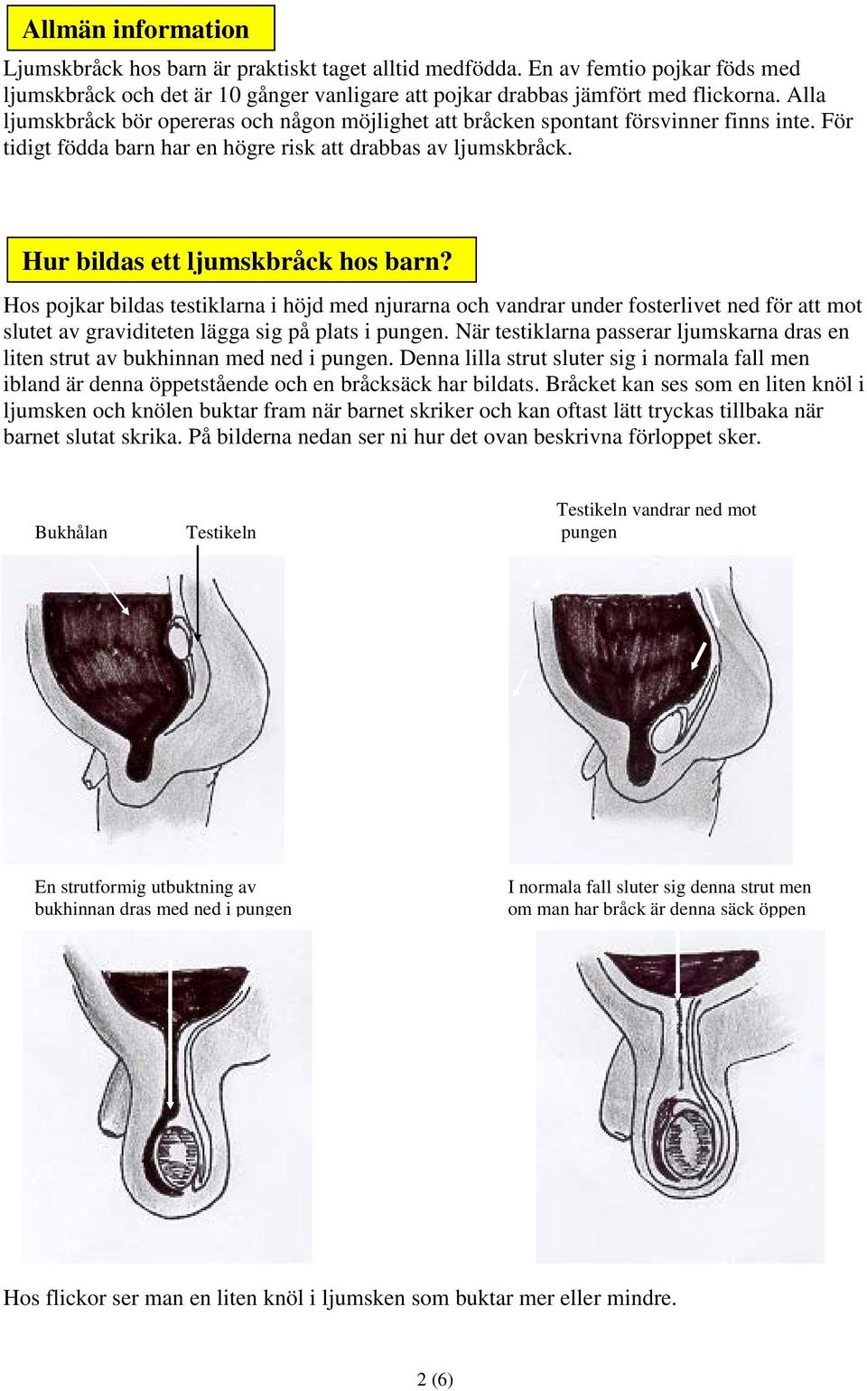 Hos pojkar bildas testiklarna i höjd med njurarna och vandrar under fosterlivet ned för att mot slutet av graviditeten lägga sig på plats i pungen.