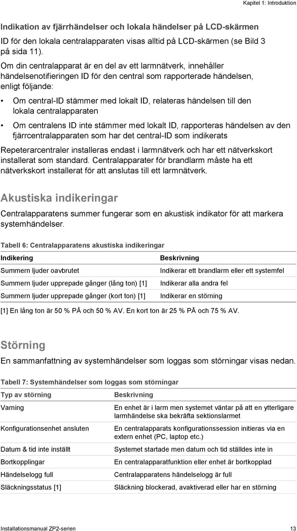 händelsen till den lokala centralapparaten Om centralens ID inte stämmer med lokalt ID, rapporteras händelsen av den fjärrcentralapparaten som har det central-id som indikerats Repeterarcentraler