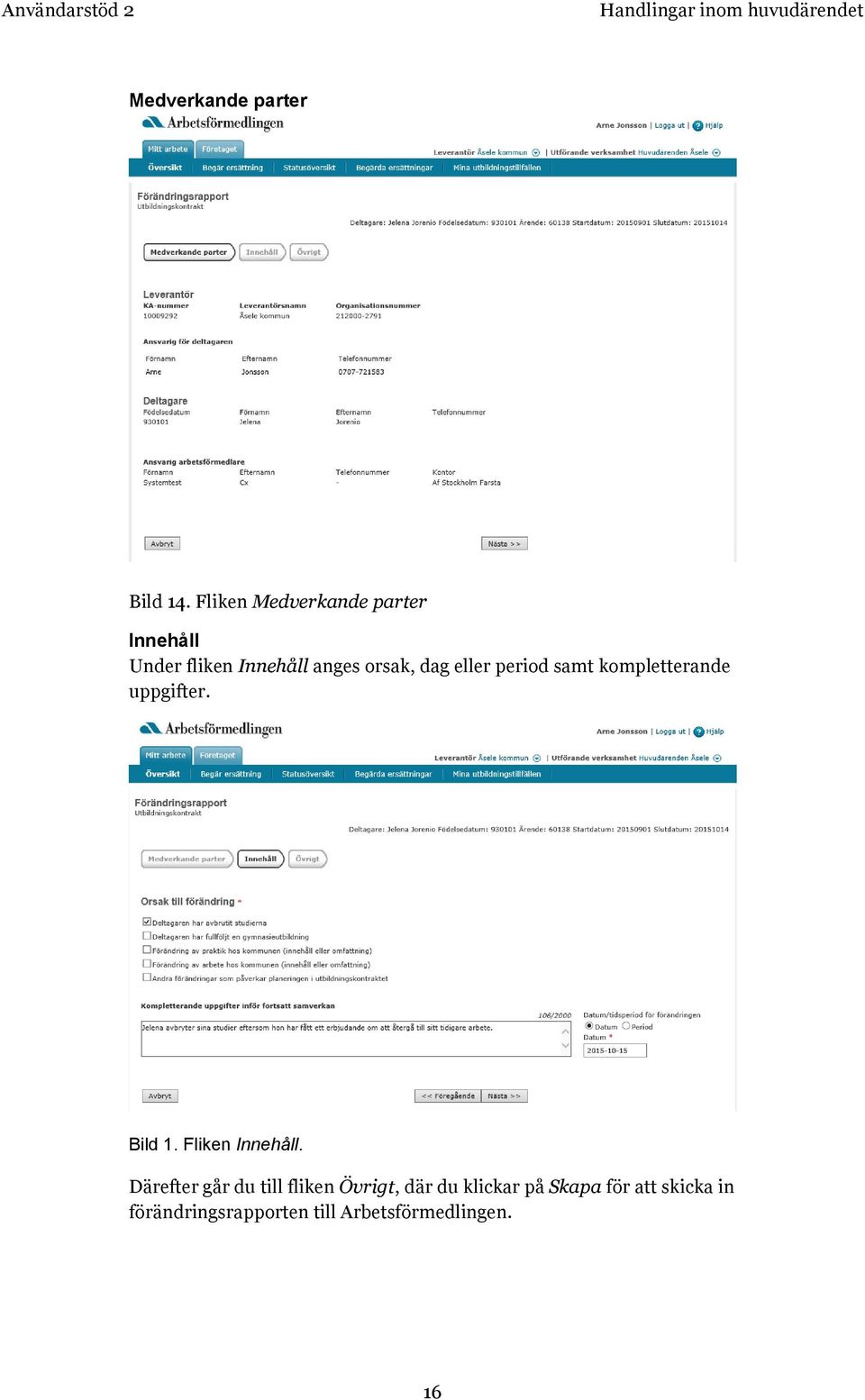 period samt kompletterande uppgifter. Bild 1. Fliken Innehåll.