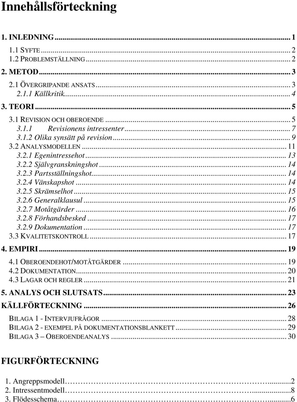 .. 15 3.2.6 Generalklausul... 15 3.2.7 Motåtgärder... 16 3.2.8 Förhandsbesked... 17 3.2.9 Dokumentation... 17 3.3 KVALITETSKONTROLL... 17 4. EMPIRI... 19 4.1 OBEROENDEHOT/MOTÅTGÄRDER... 19 4.2 DOKUMENTATION.