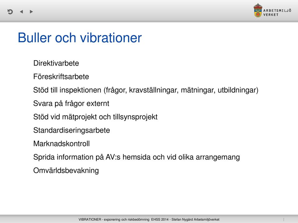 frågor externt Stöd vid mätprojekt och tillsynsprojekt Standardiseringsarbete